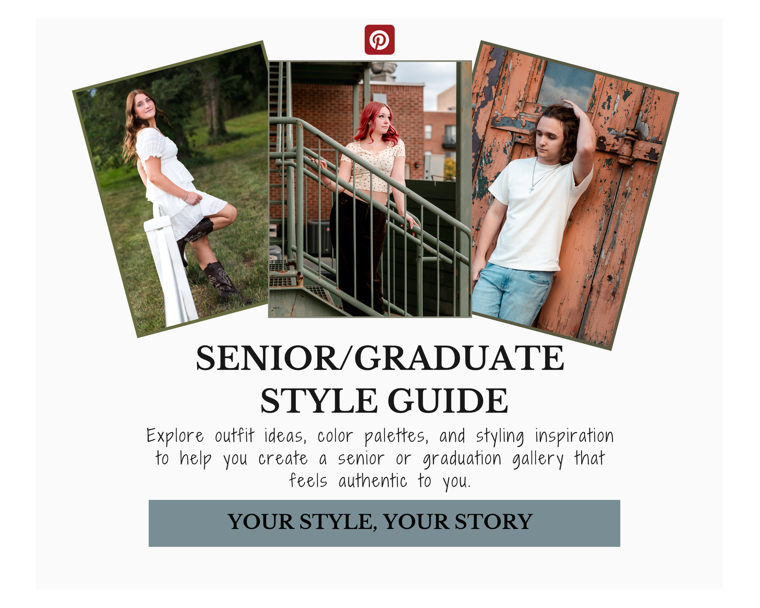 Senior and graduate style guide featuring three stylish teens posing outdoors, showcasing outfit ideas for memorable graduation photos.