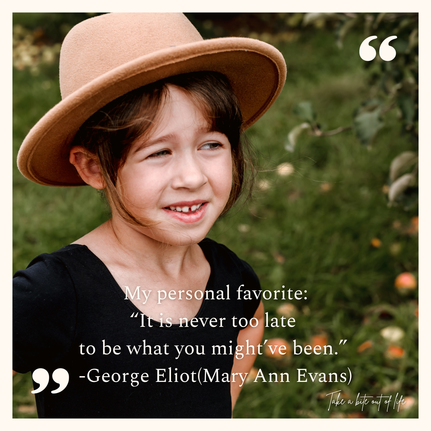A brown-toned collage of overlapping images featuring a quote and text about personal favorites.
