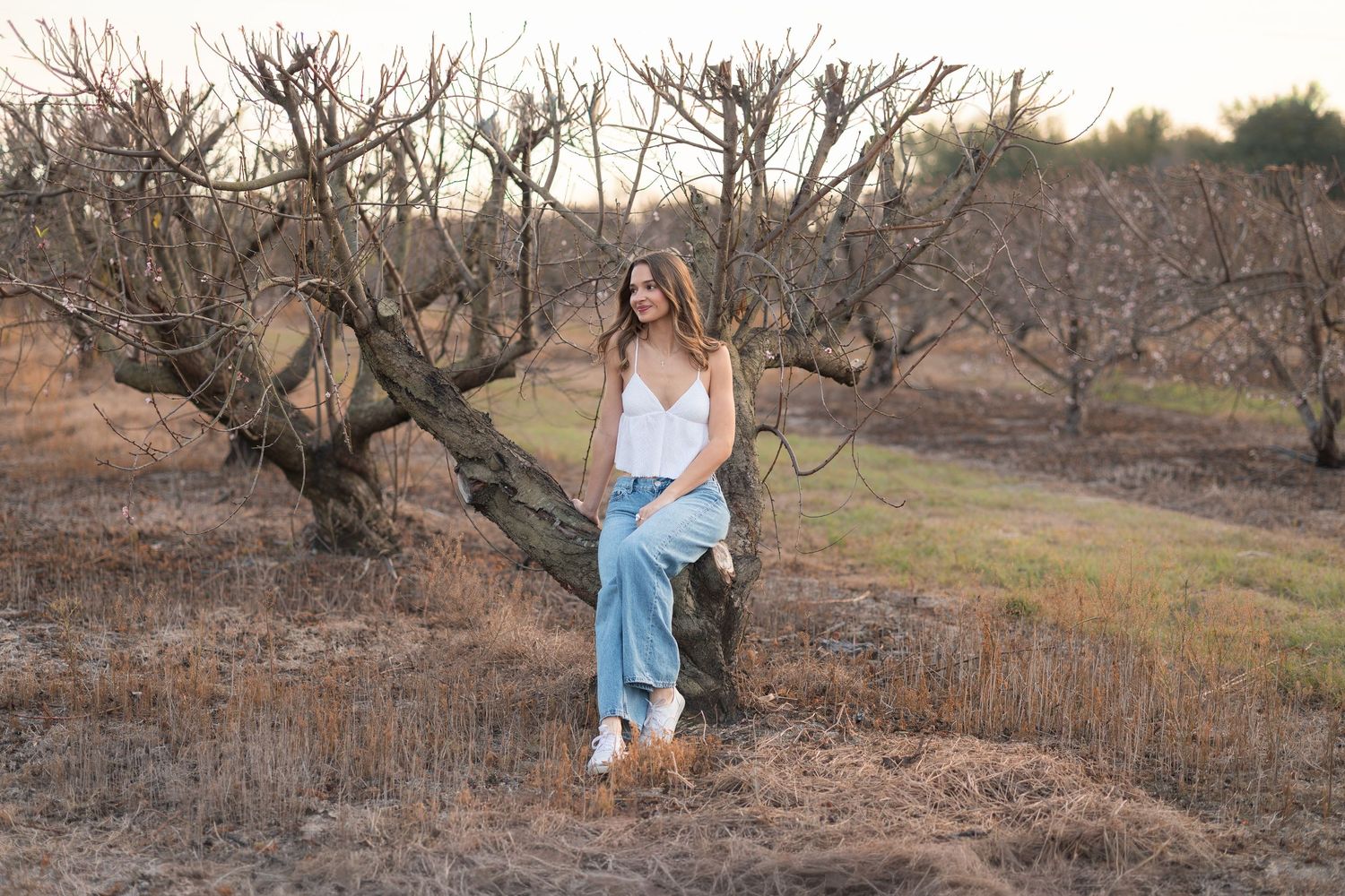 A series of outdoor lifestyle photos taken in a rustic natural setting with bare trees and brown grass.