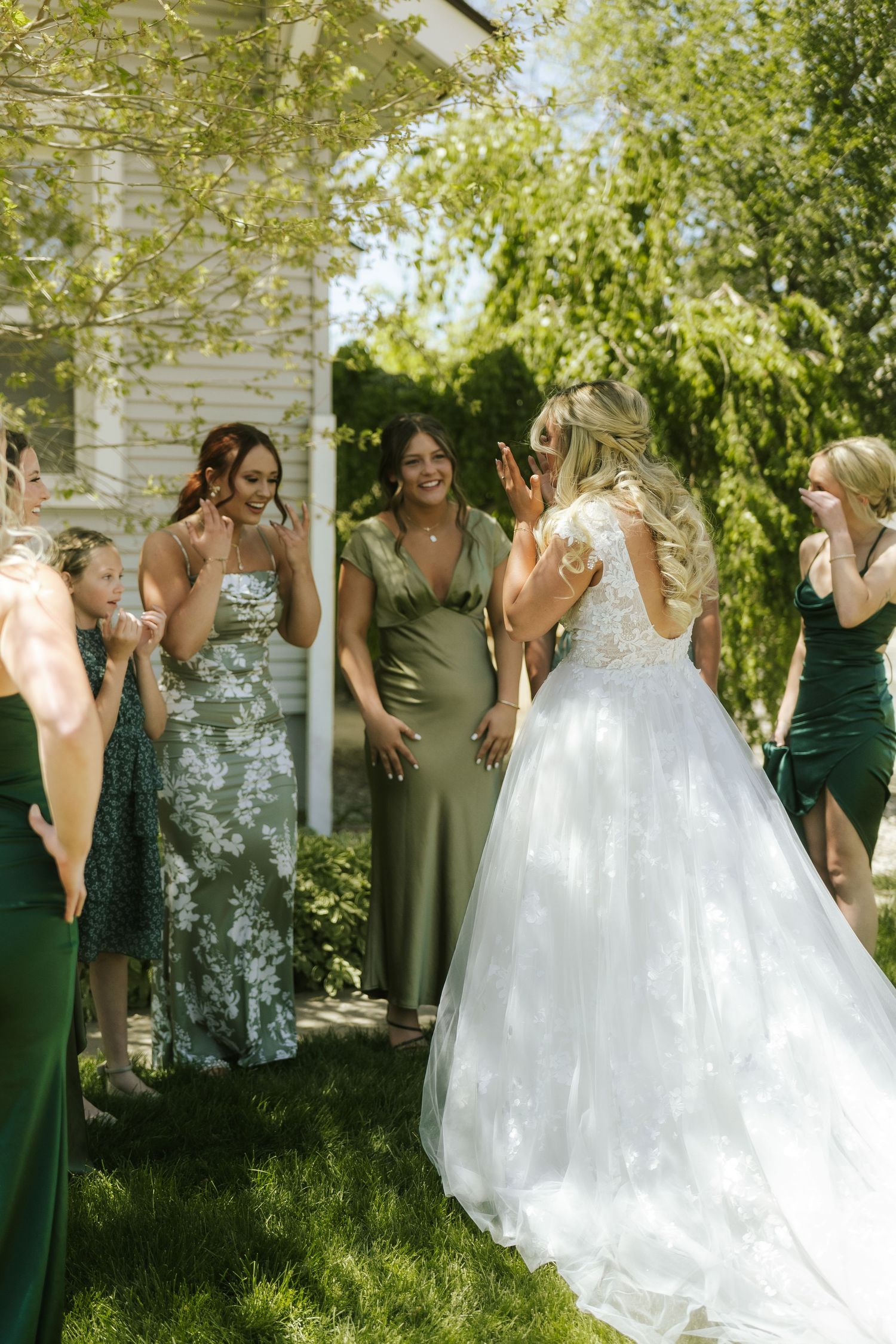 first look with bridesmaids