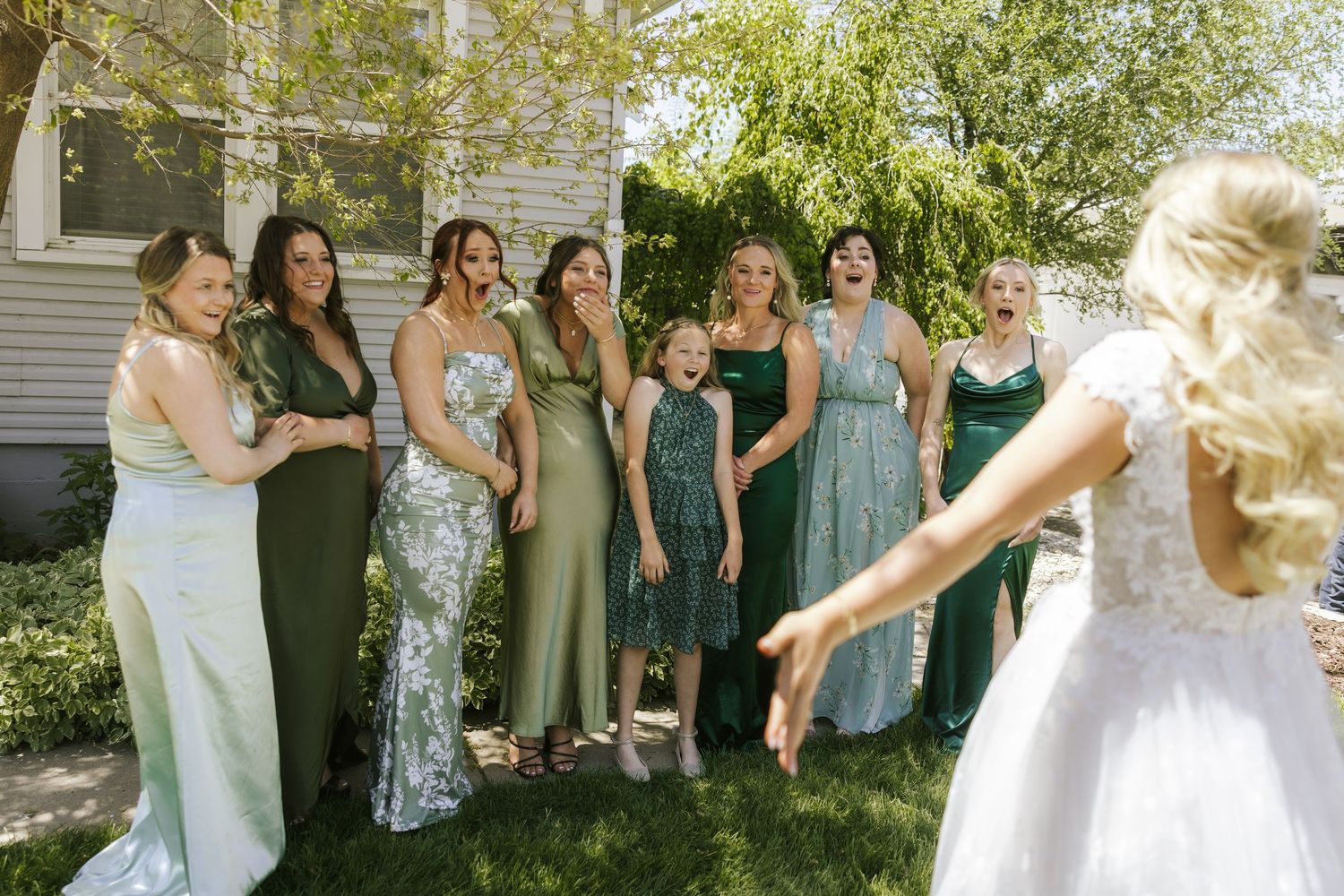 first look with bridesmaids