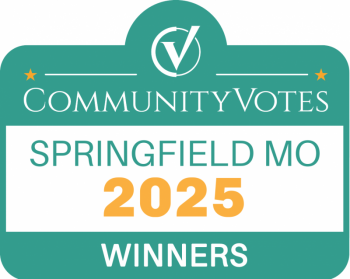 Green and white banner with text showing 'Community Votes Winners' and 'Springfield MO 2023' award graphics.