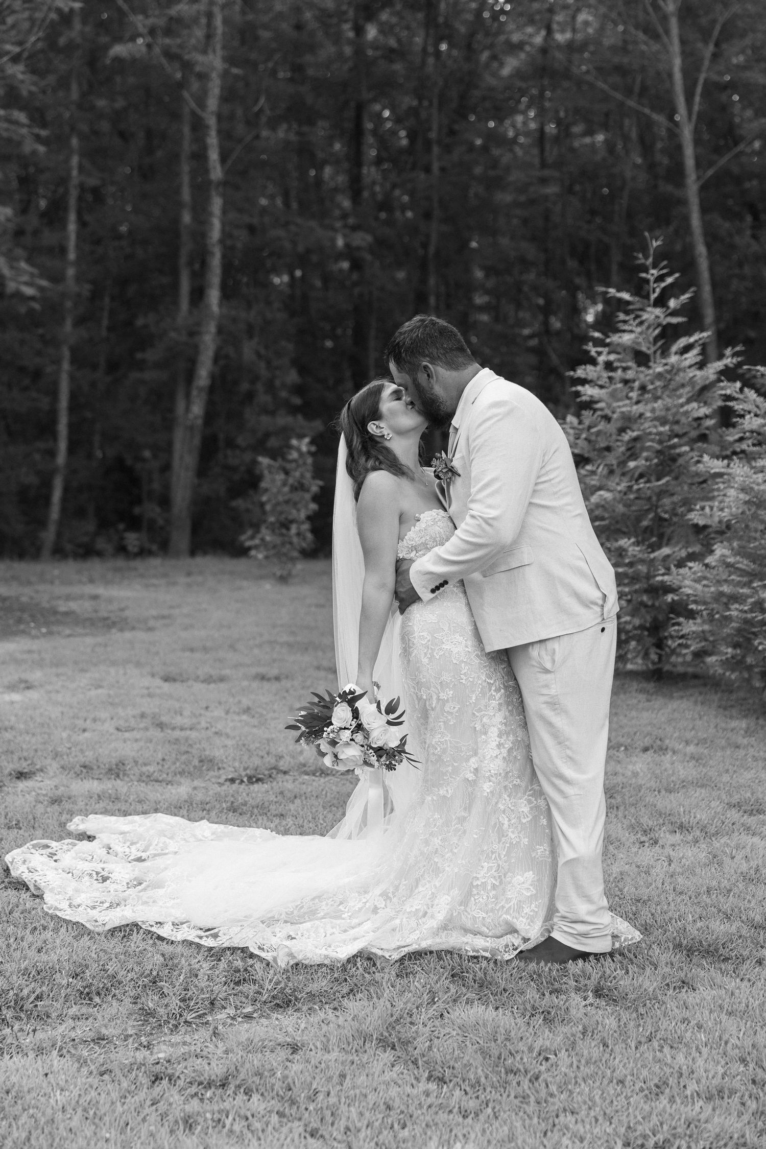Black and white bridal portrait in the woods, Huntsville Alabama wedding photographer
