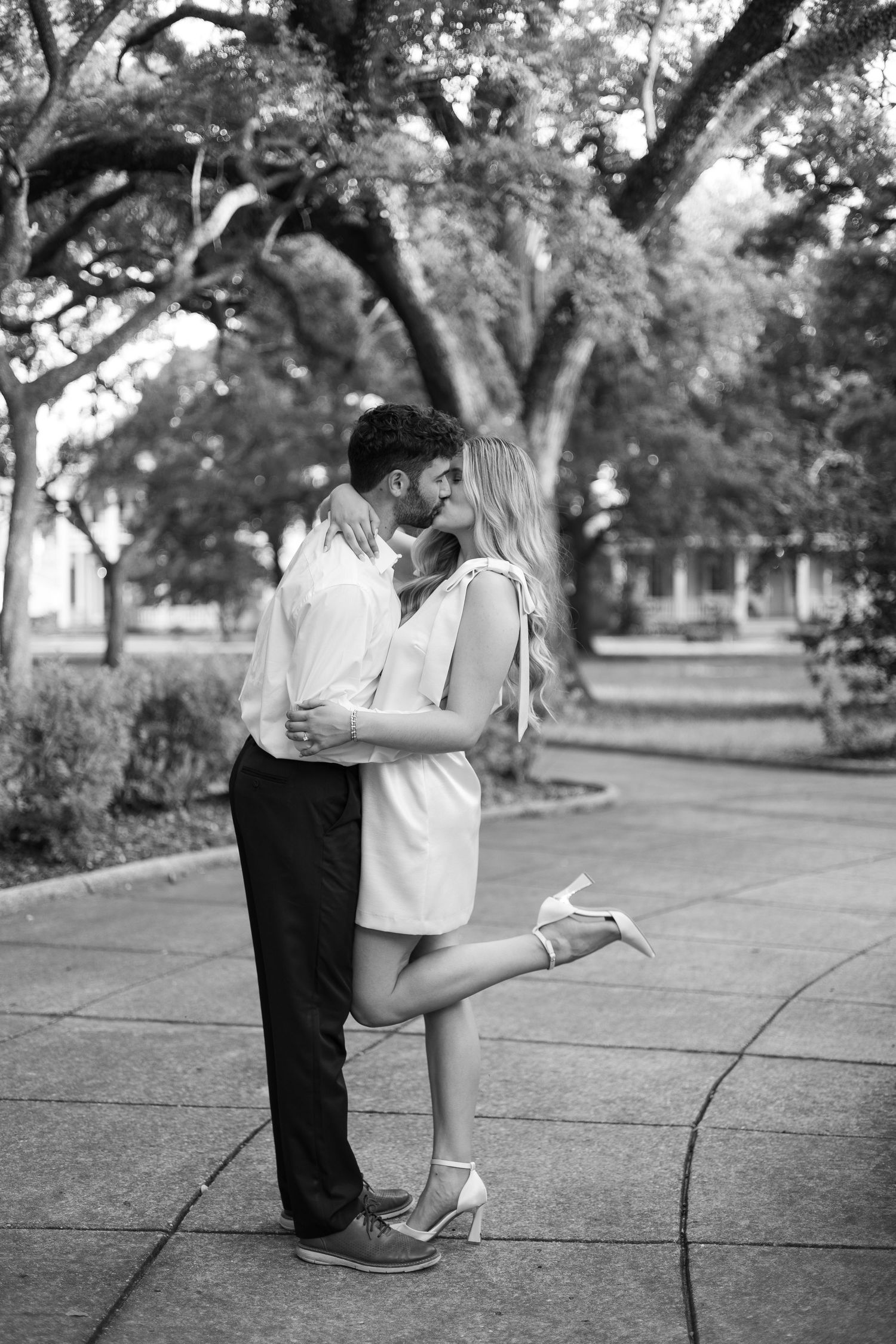 Couple embracing during their engagement session