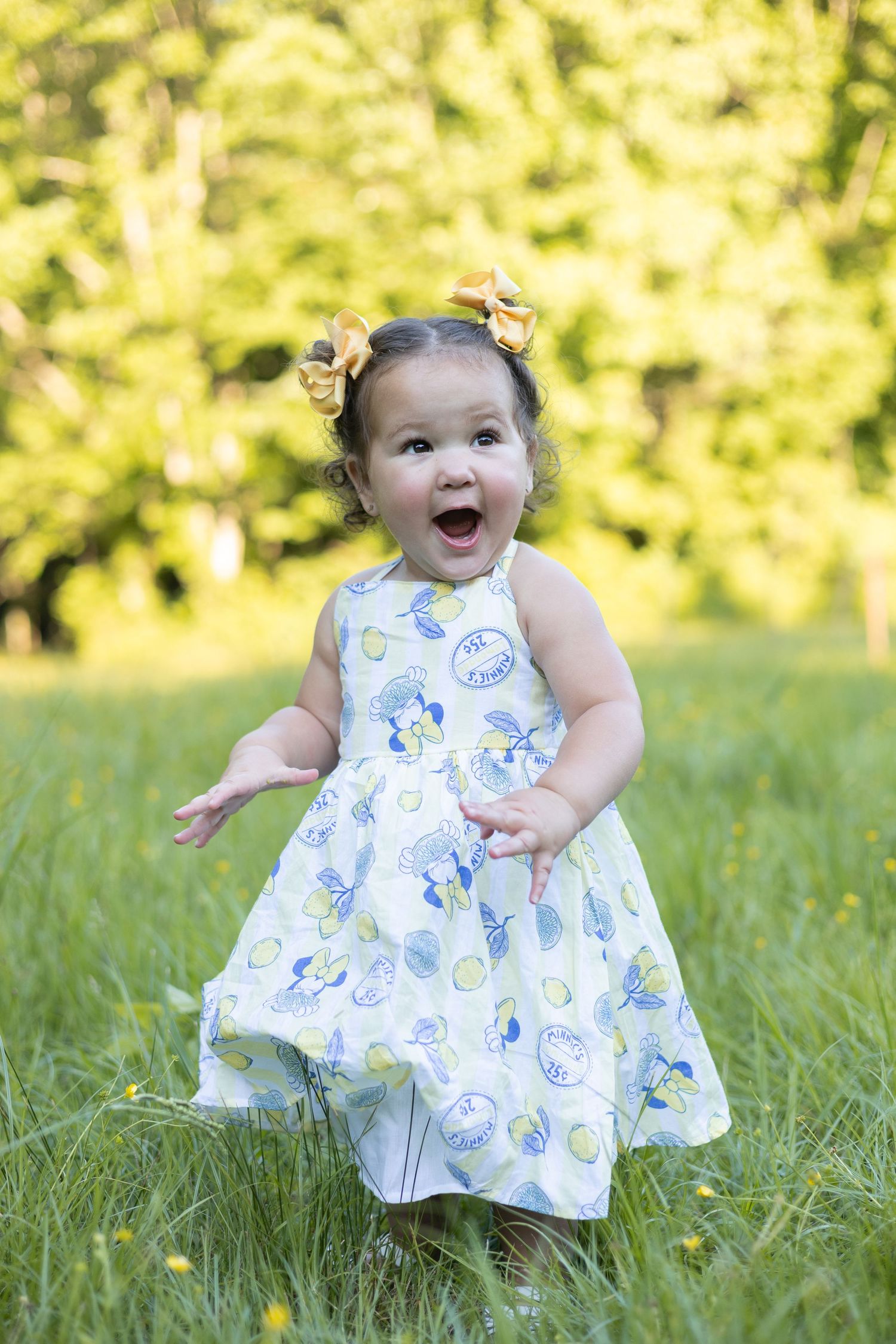 Toddler girl playing in a sunny field, Huntsville Alabama family photographer