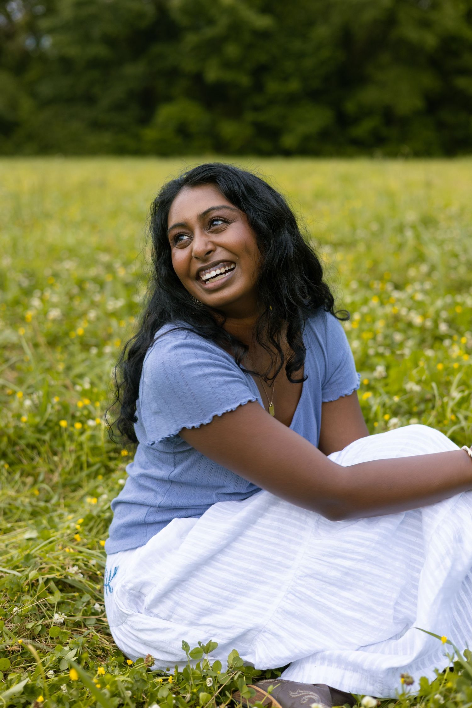 Woman smiling in a golden field, Huntsville Alabama individual portrait session