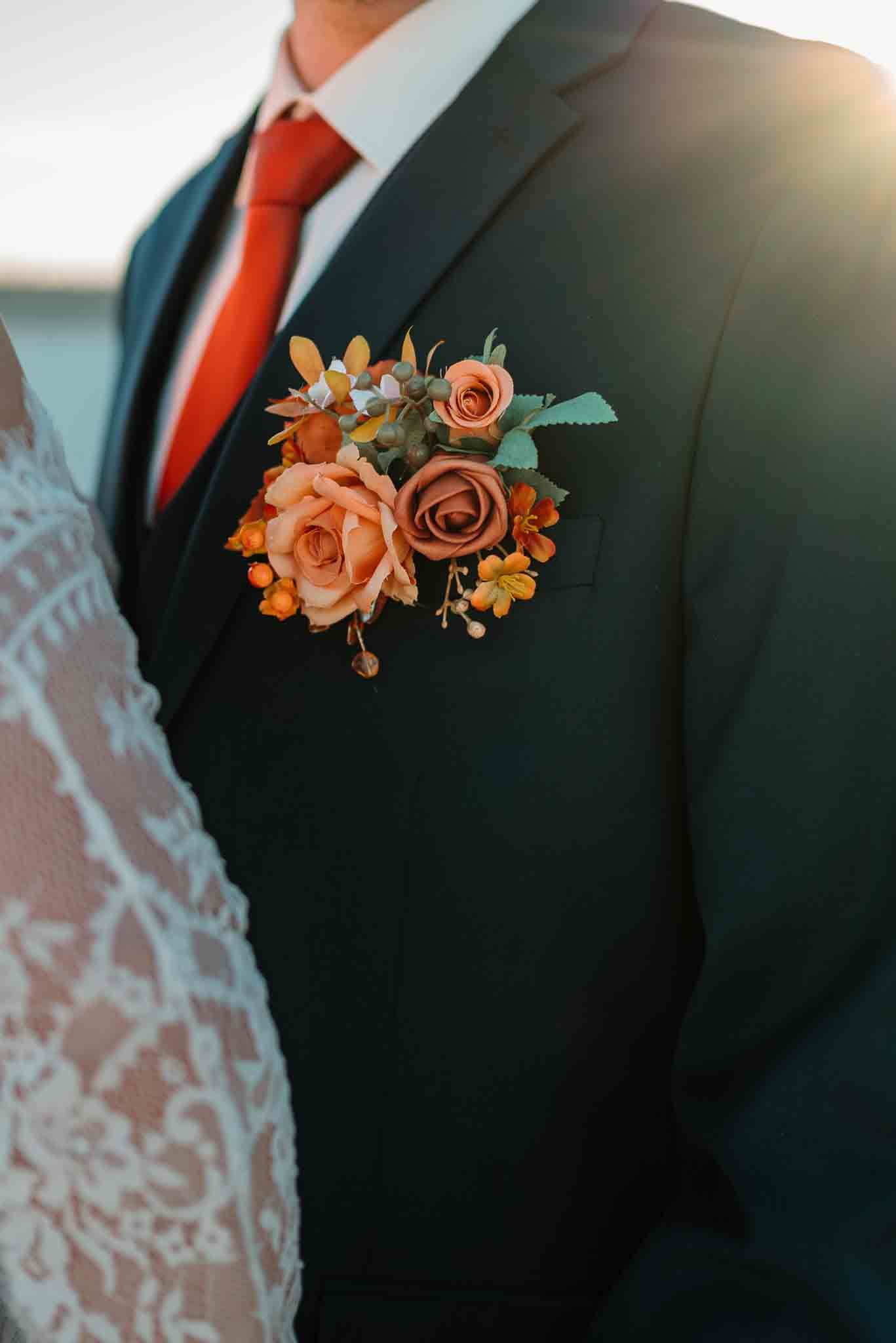 Newlyweds on the parking garage during golden hour photos at their Grand Forks wedding