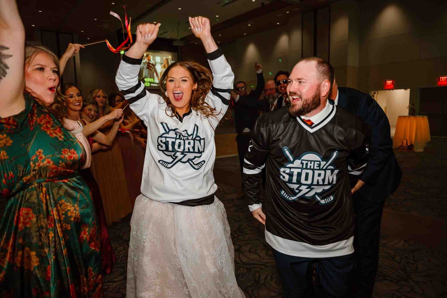 A couple celebrating during their reception at their Grand Forks, North Dakota wedding