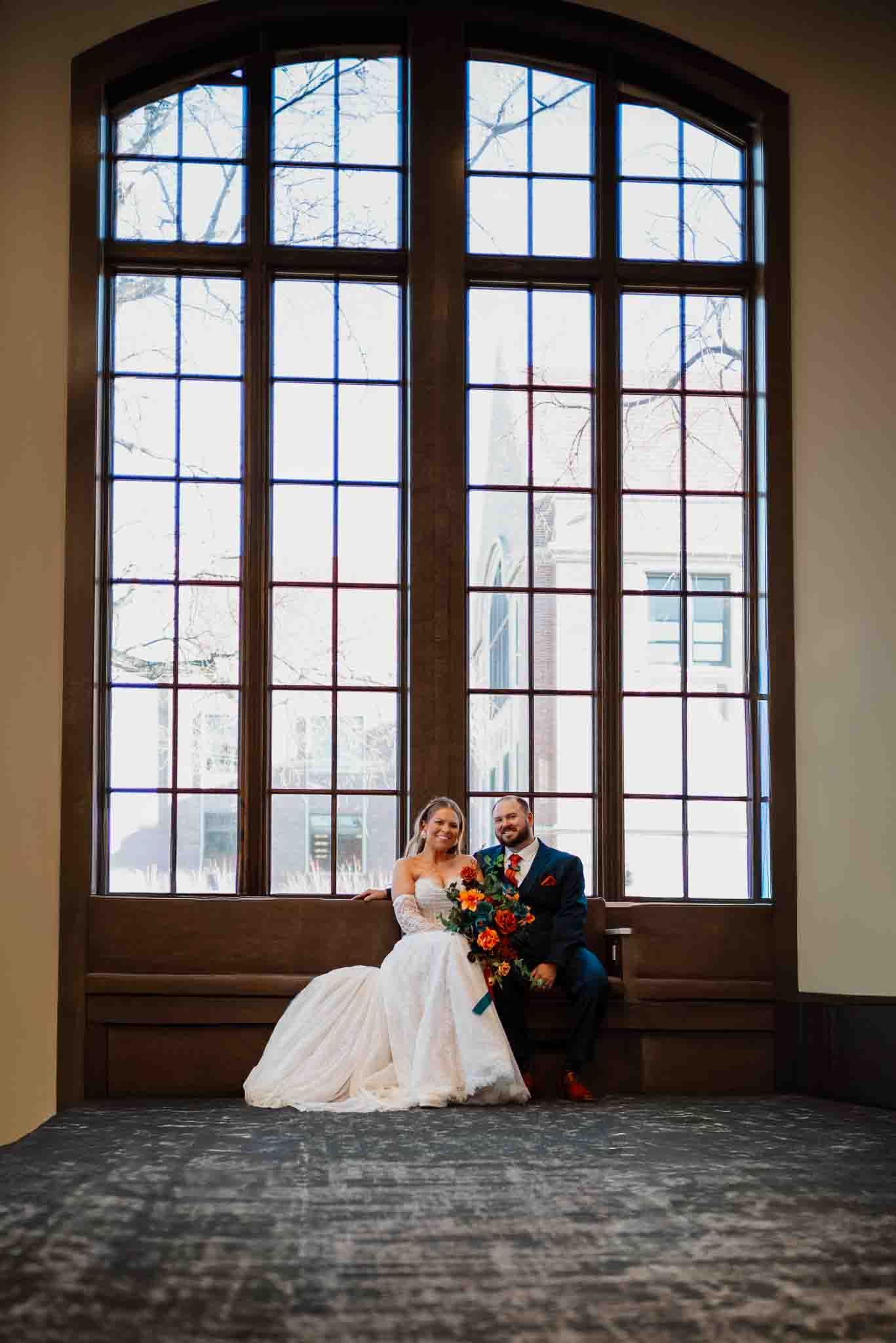 Newlyweds in the college library at University of North Dakota