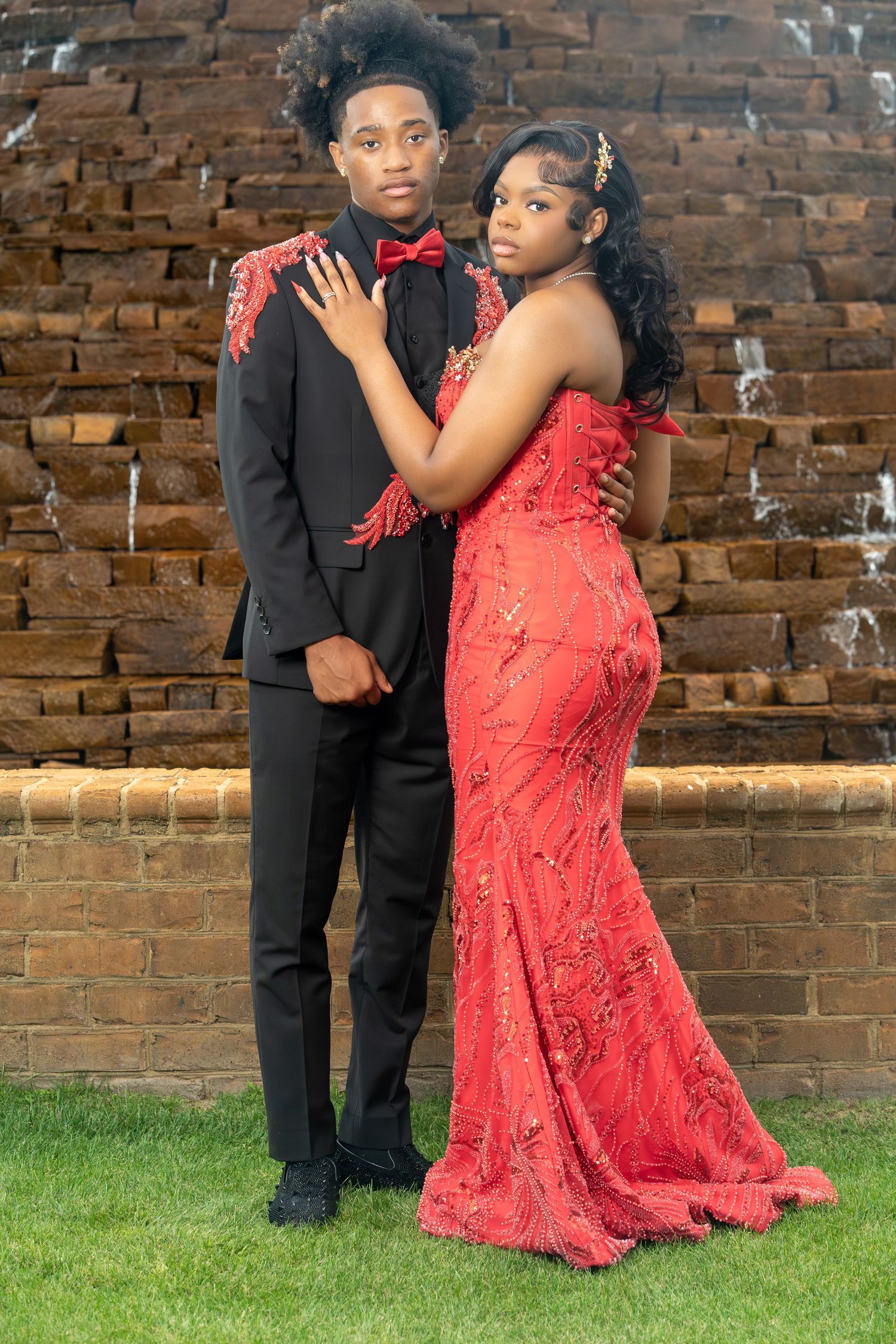High School senior prom. Red dress, black and red suit. Vera-Lane's Photography & Media