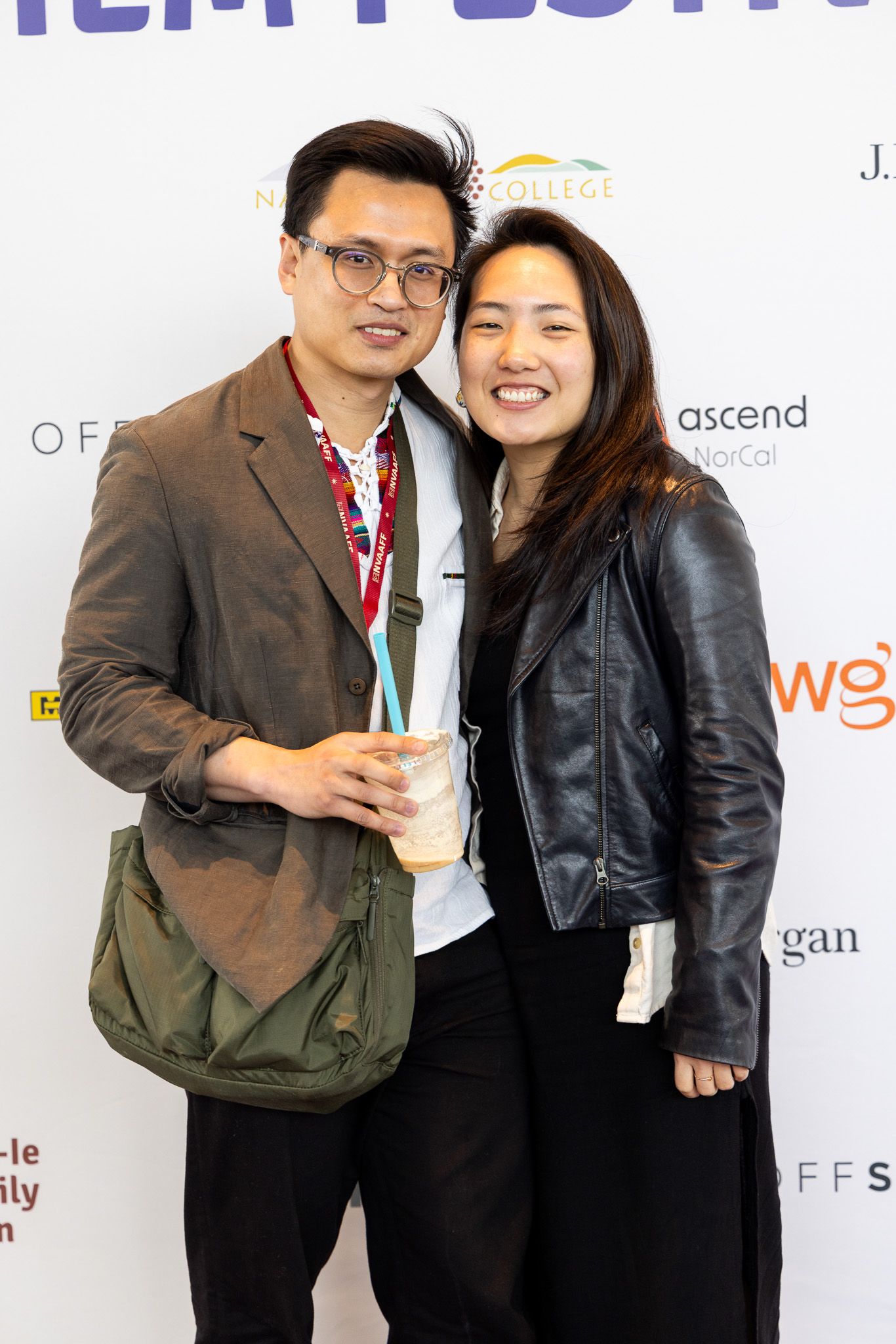 Three photos showing people posing at an event wearing casual and business attire.