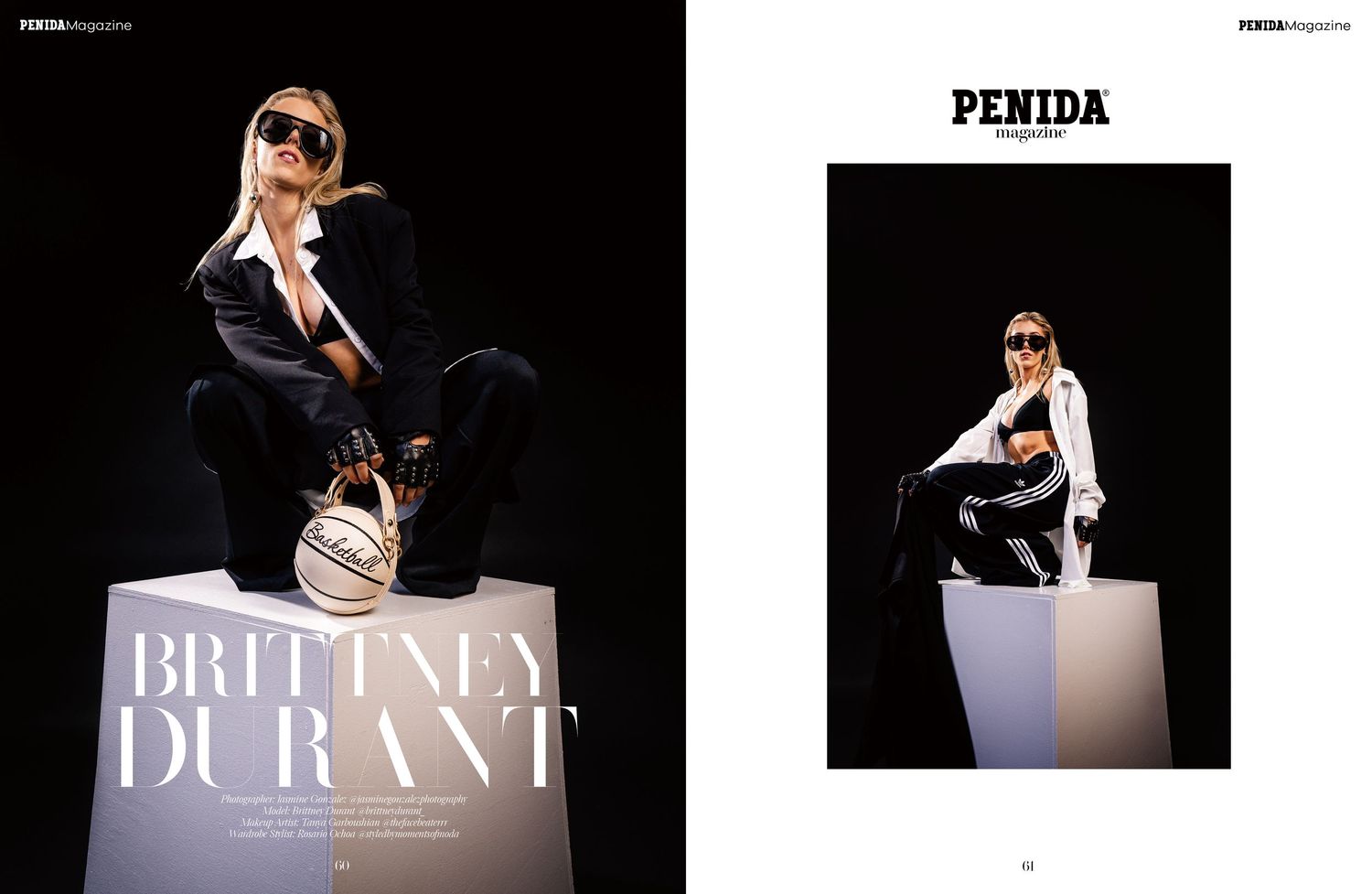 Magazine cover spread displaying multiple black and white editorial fashion shots in a grid layout.