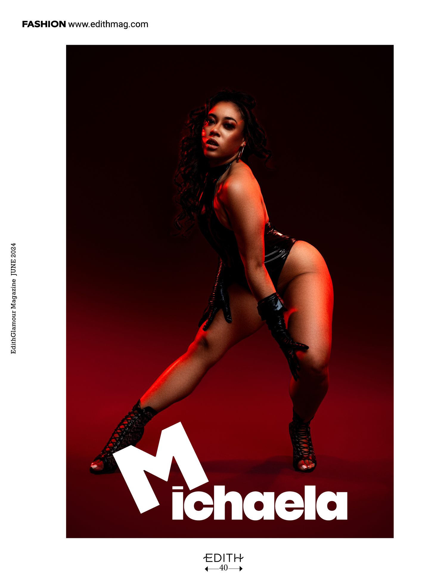 Dramatic fashion editorial shoot with red lighting and black athletic wear.