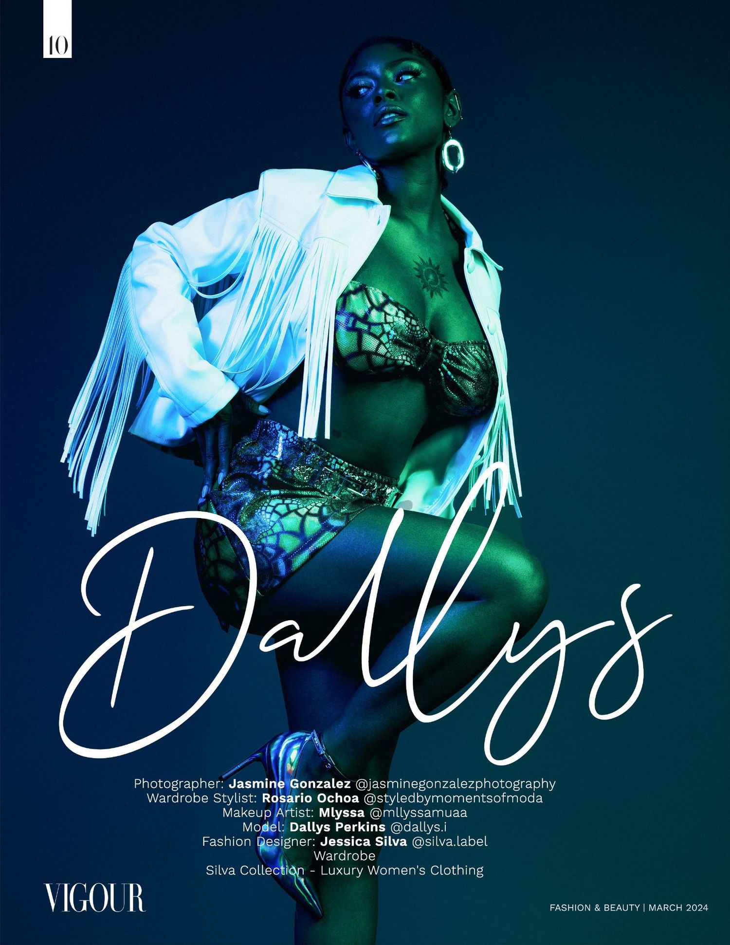 Avant-garde fashion editorial featuring white gloves and dramatic lighting with neon green accents.