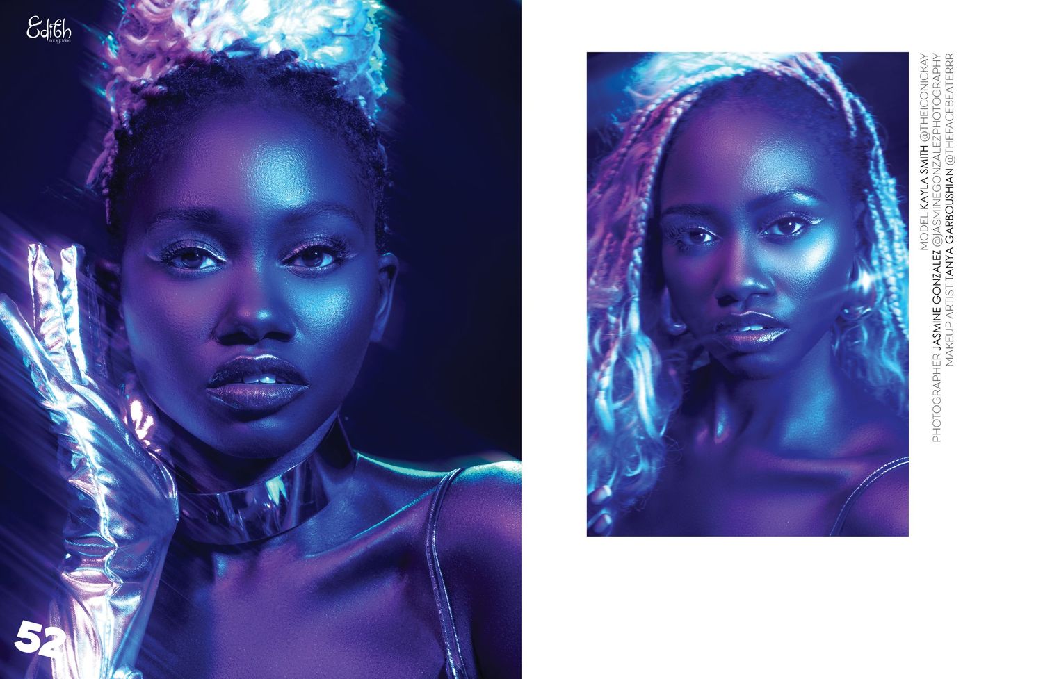 Artistic portrait series with blue lighting effects creating ethereal atmosphere.