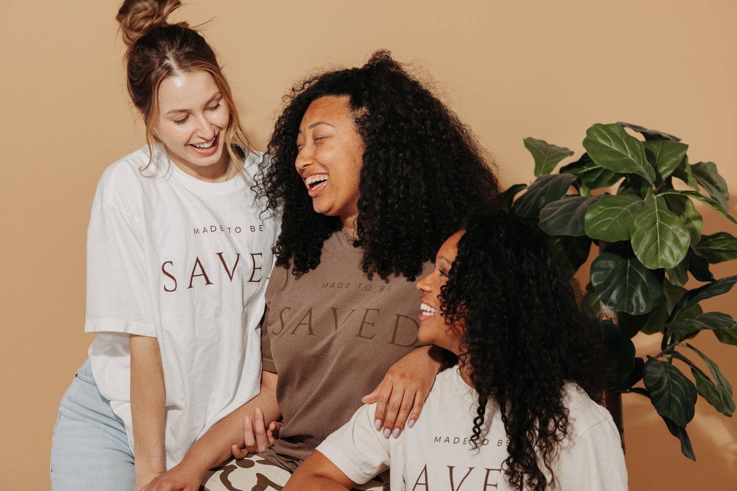 Candid lifestyle photography series showing people in casual wear interacting and laughing together.