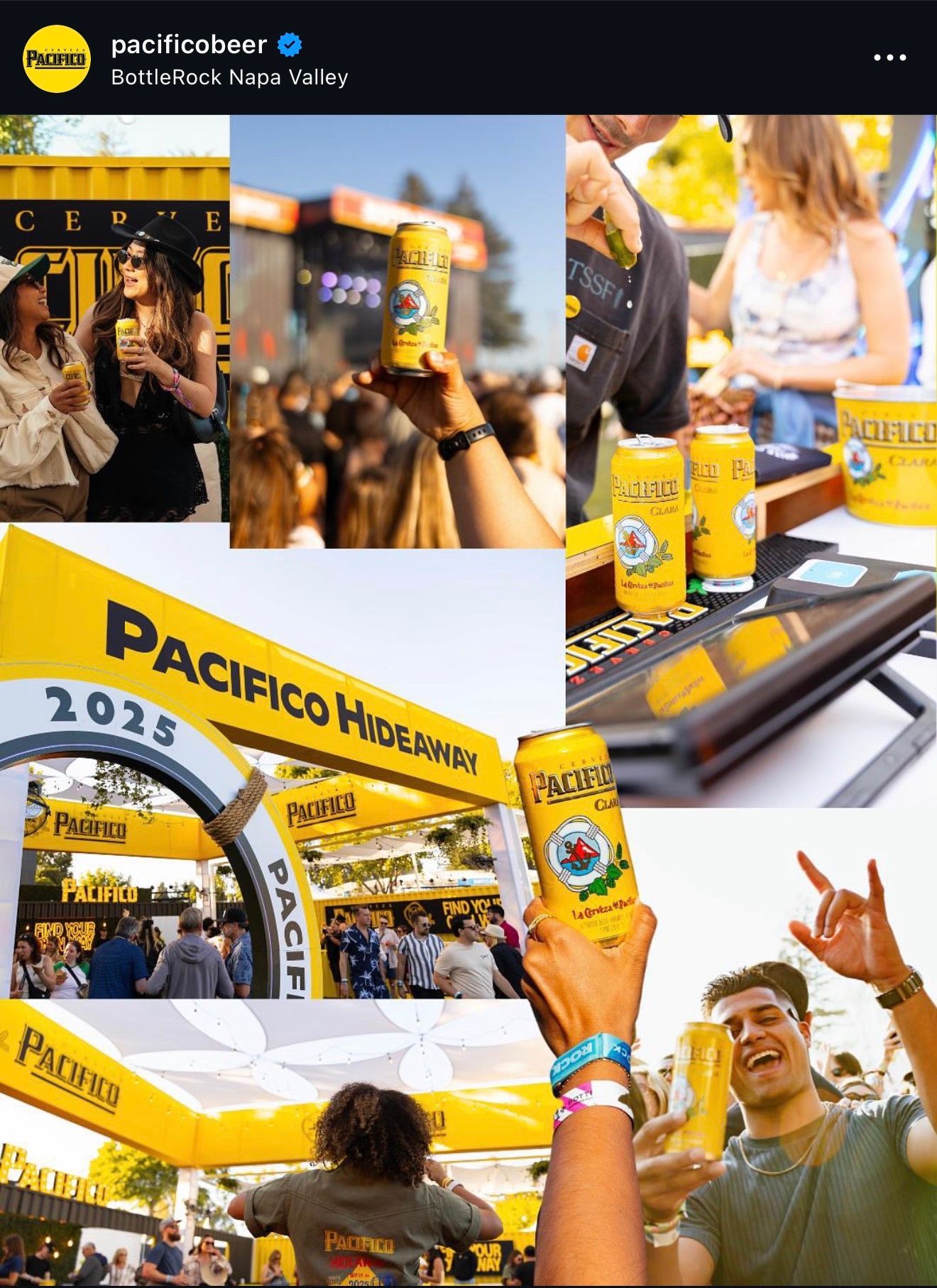 Pacifico Hideaway 2025 branded activation at BottleRock Napa Valley with crowds enjoying cold Pacifico beer cans.