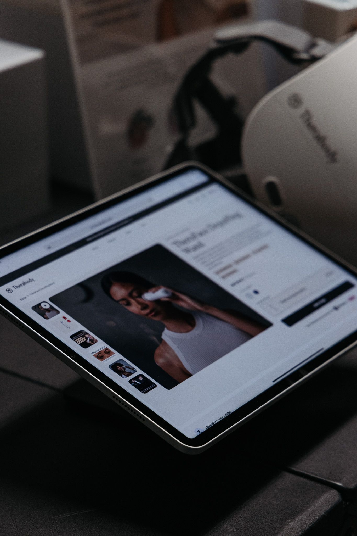 Series of dark tablet screens showing social media interface elements in a progressive sliding arrangement.
