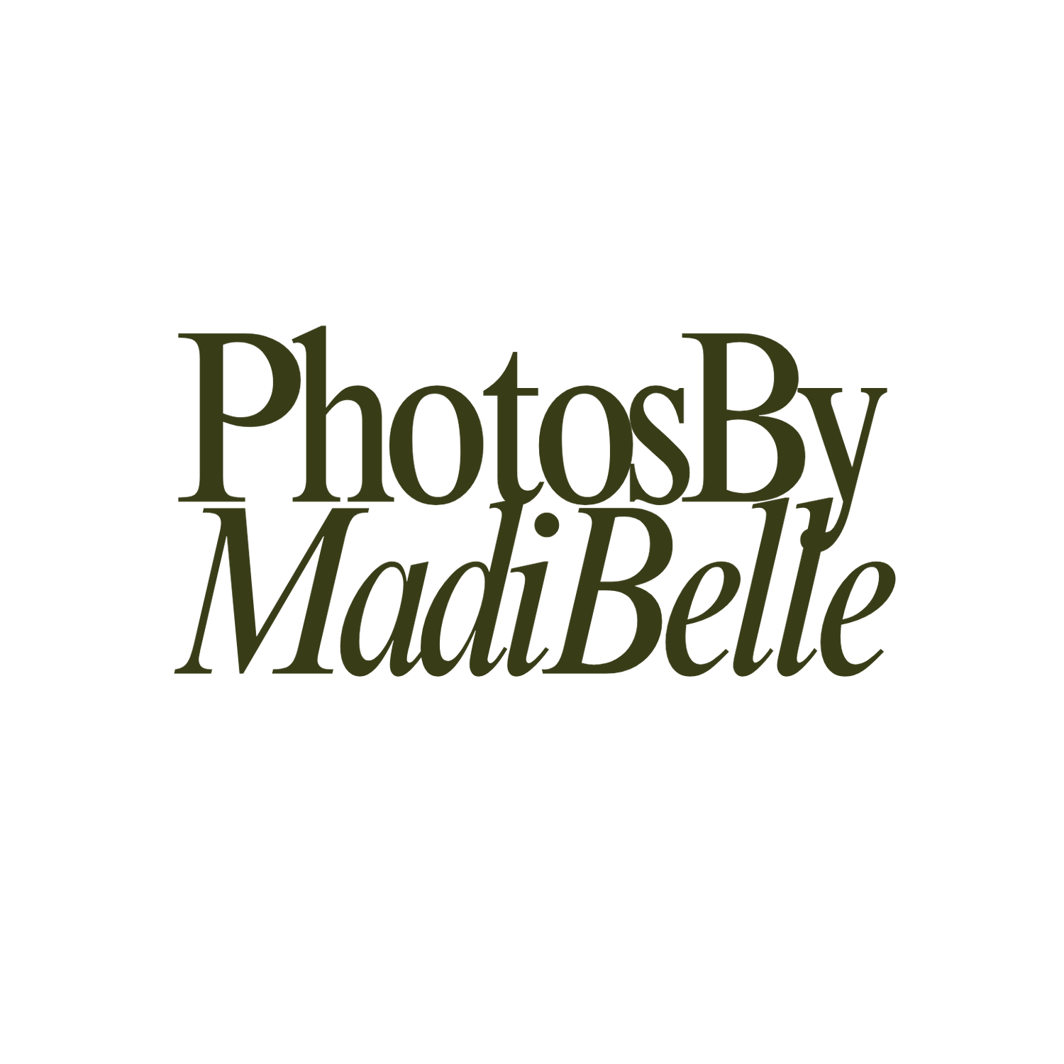 Green text logo reading Photos By MadiBelle in an elegant serif font.