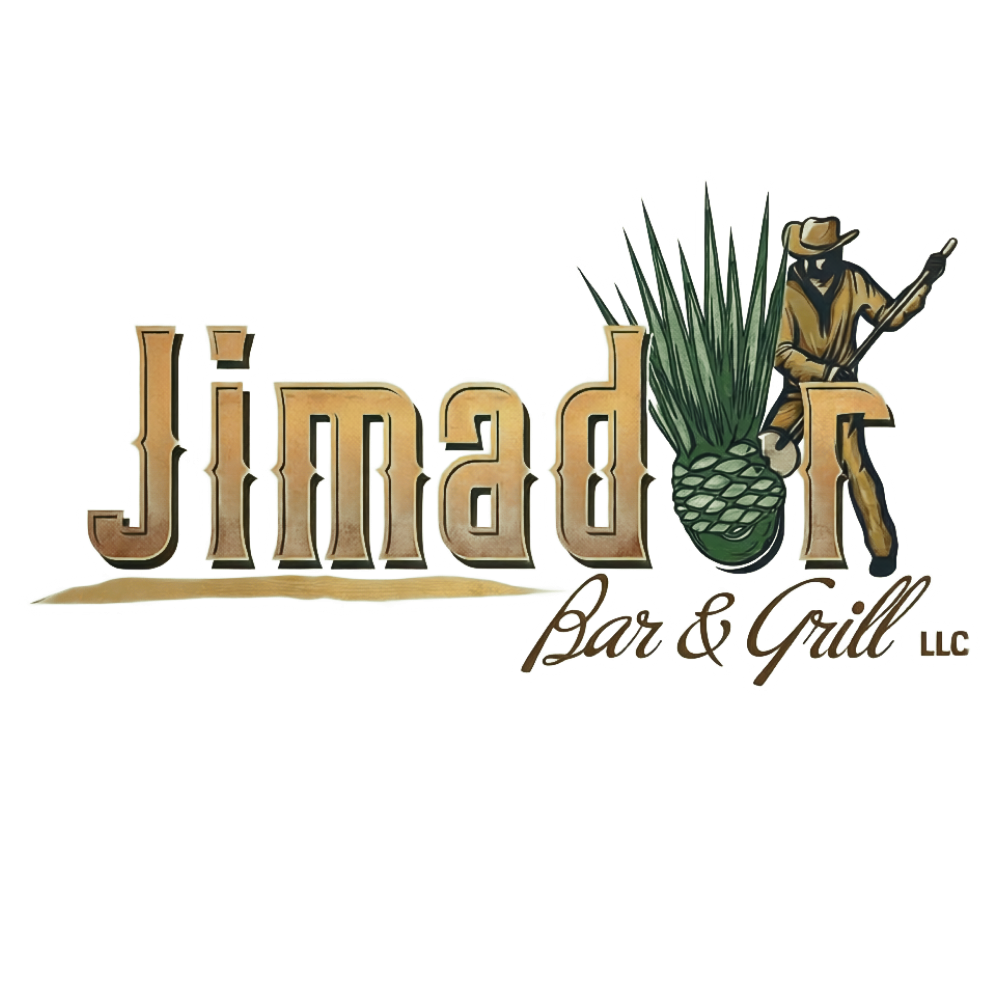 Jimador Bar & Grill LLC logo featuring rustic gold lettering, an agave plant, and a jimador farmer figure.