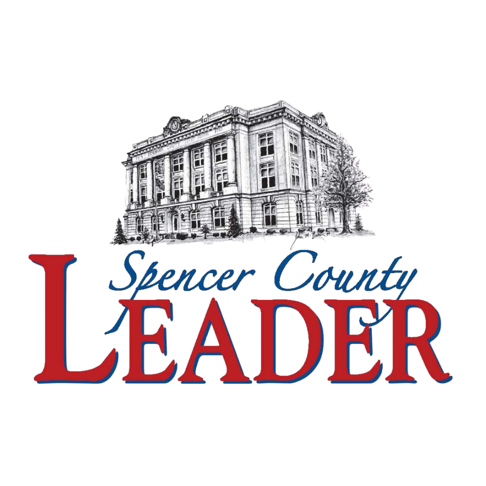 Spencer County Leader newspaper logo featuring a courthouse sketch above bold red and blue typography.
