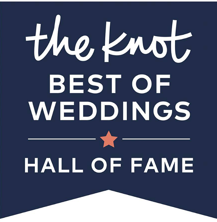 The Knot Best of Weddings Hall of Fame logo in white text on a dark navy blue banner.