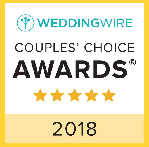 WeddingWire Couples Choice Awards 2018 recognition badge with five-star rating.