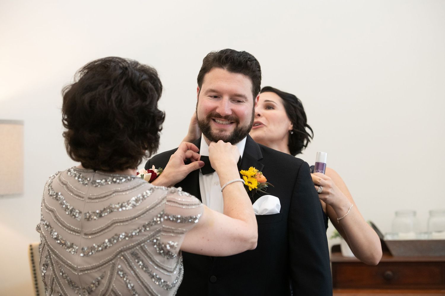 A series of wedding photos showing intimate moments between a couple during their celebration.