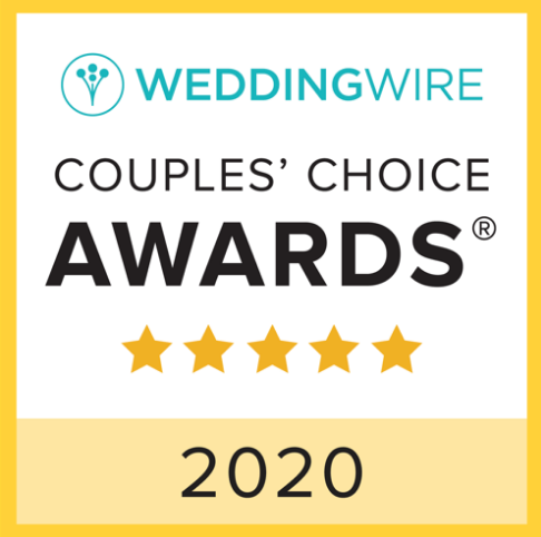 WeddingWire Couples Choice Awards 2020 logo displaying five-star rating system.