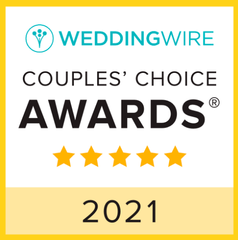 WeddingWire Couples Choice Awards 2021 certification badge with star rating.