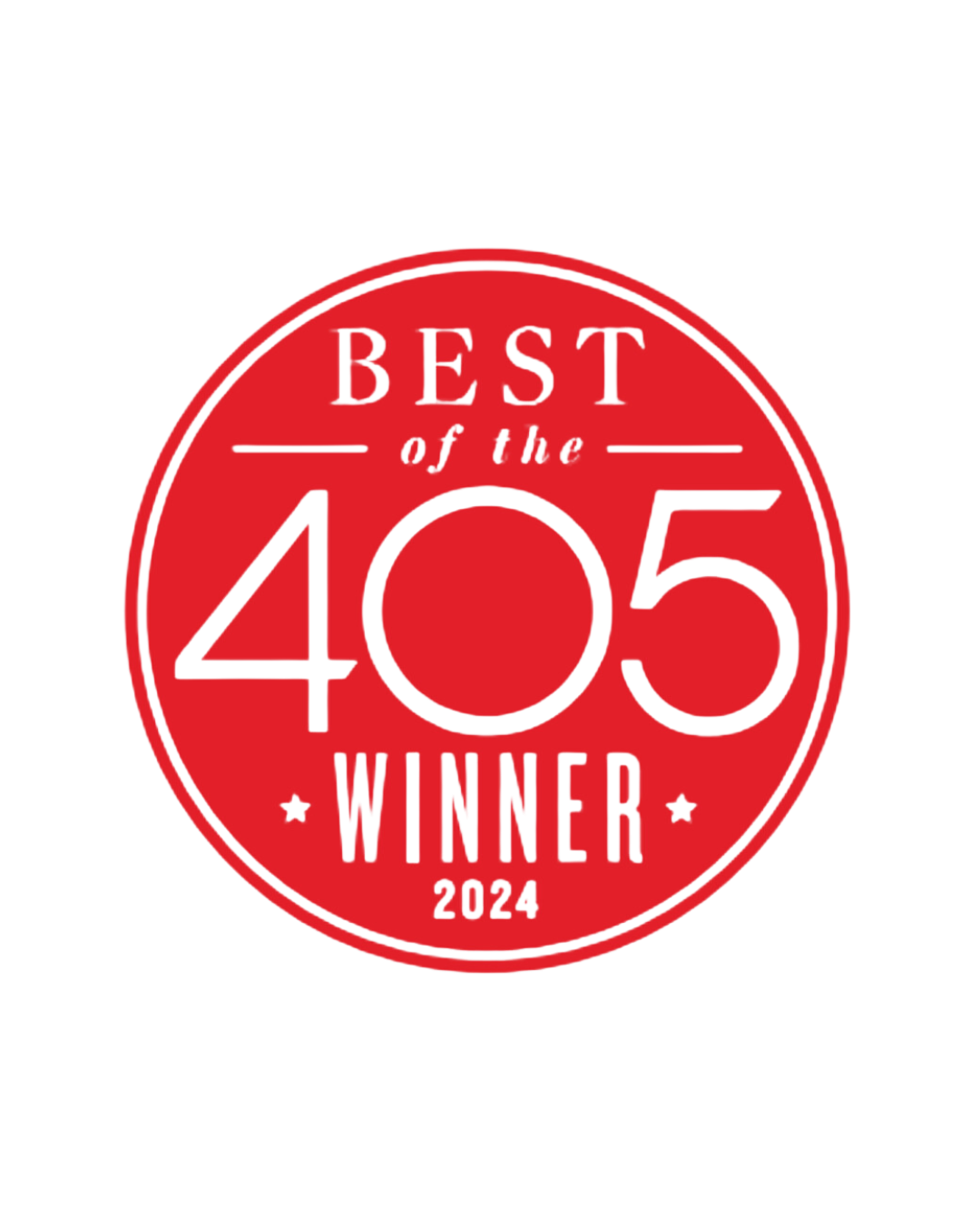 Red circular award badge reading 'Best of 405 Winner 2024' on a black background.