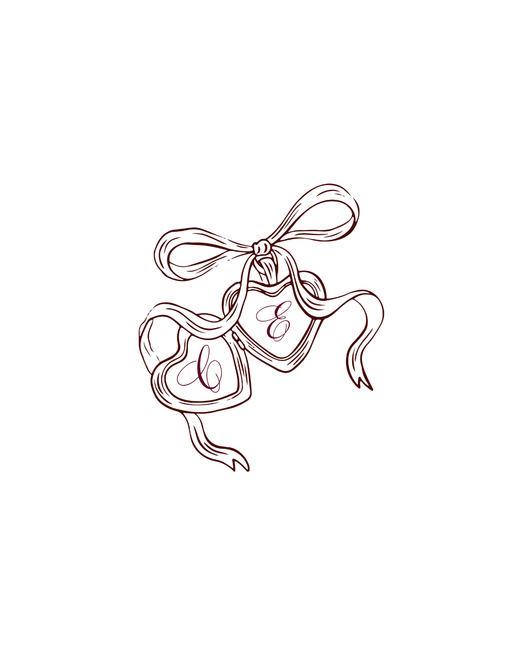 Delicate hand-drawn brown line illustrations of decorative bows with flowing ribbons.