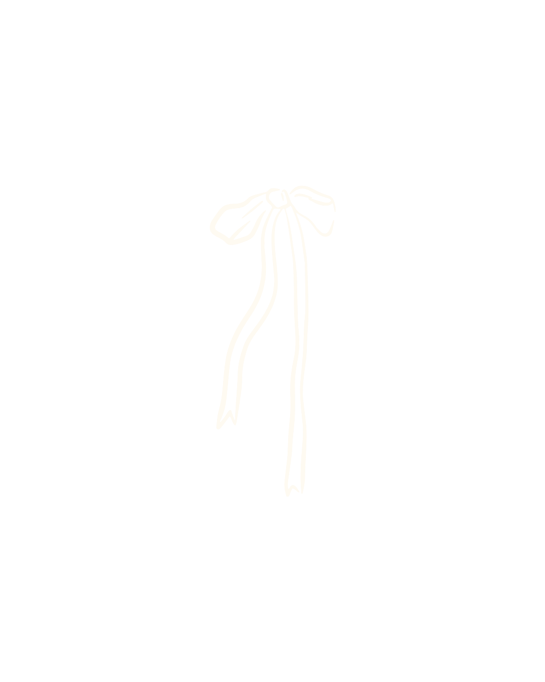 A simple line drawing of a tall figure wearing a dress or robe stands against a white background.