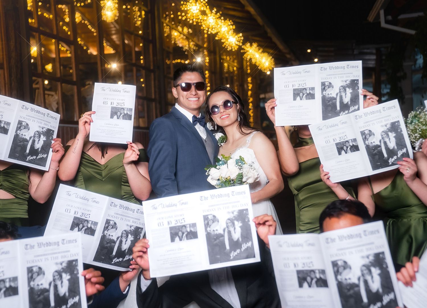 A sequence of photos showing guests holding up and comparing black and white photographs at an event.