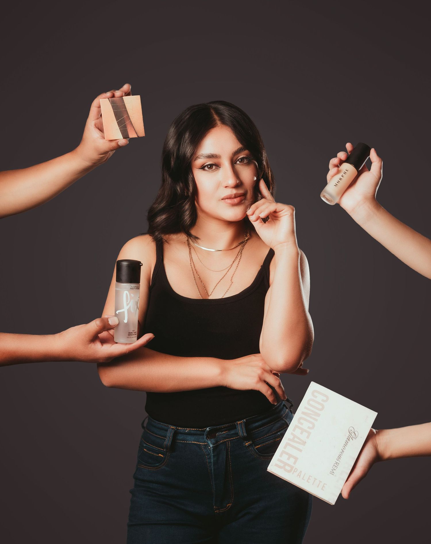 Creative studio photography sequence showing multiple hands reaching for book.