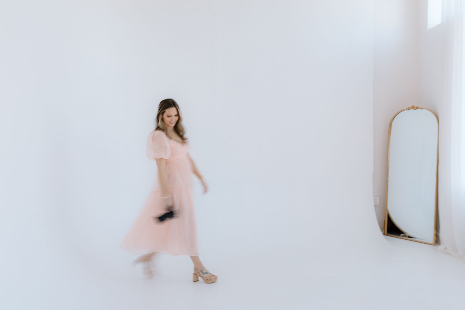 Minimalist photo session in white room with mirror and soft lighting Chattanooga Branding