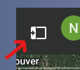 A red arrow points to a small square icon next to a green letter N against a dark gray background.