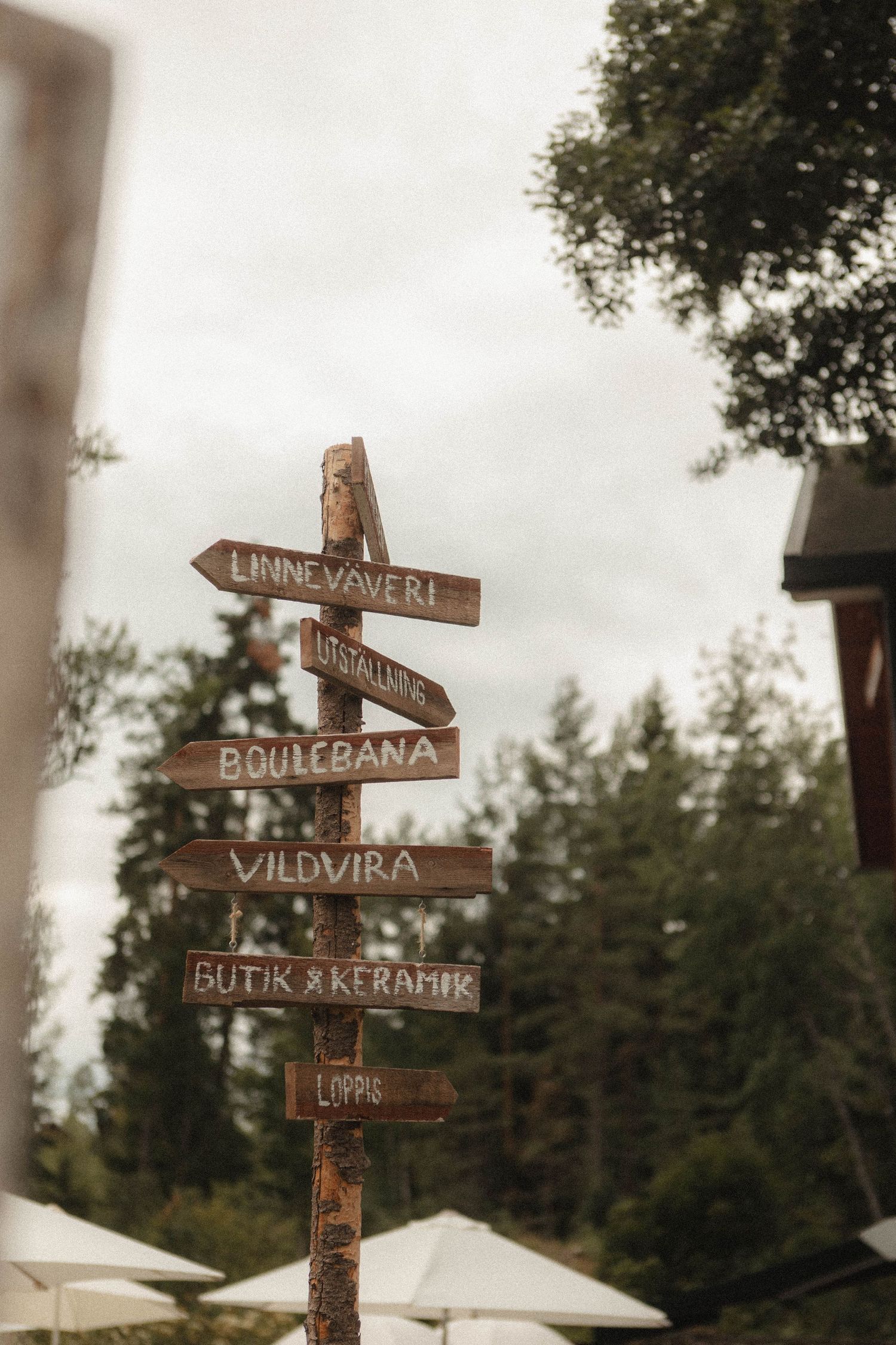 Wooden directional sign post with multiple arrows pointing to different destinations.