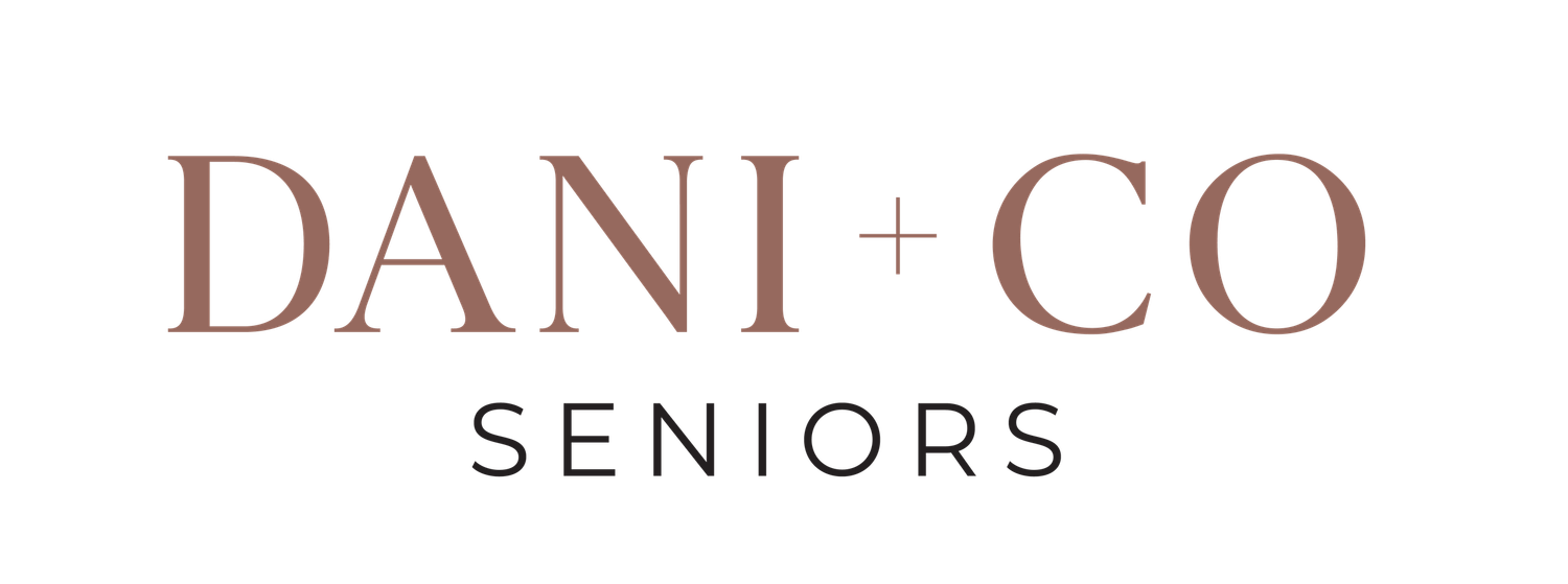 Dani + Co Seniors photography studio logo in elegant rose and charcoal typography.