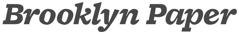 A black and white logo for the Brooklyn Paper newspaper with stylized text and contrasting lettering.