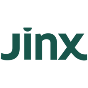 Jinx brand logo in dark green lowercase letters on a white square background.