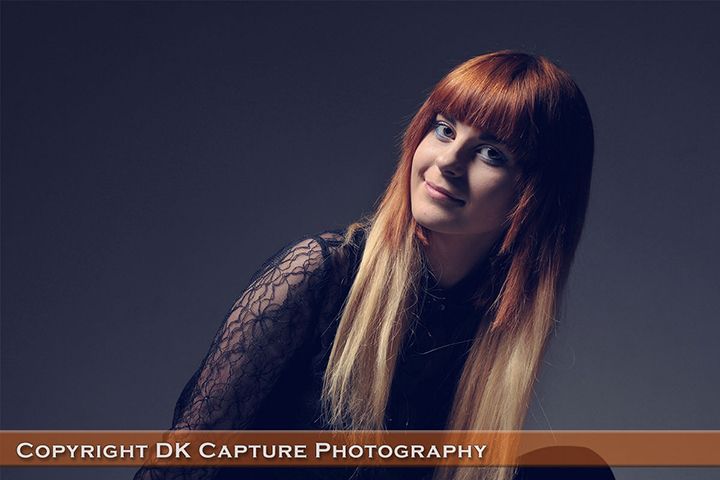 Dramatic fashion portrait series with moody lighting and dark background showing different angles and expressions.