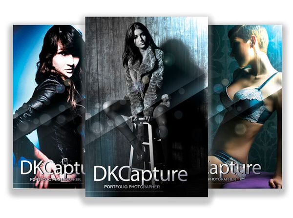 Three stylish dark promotional posters featuring models in leather and action poses with dramatic lighting effects.
