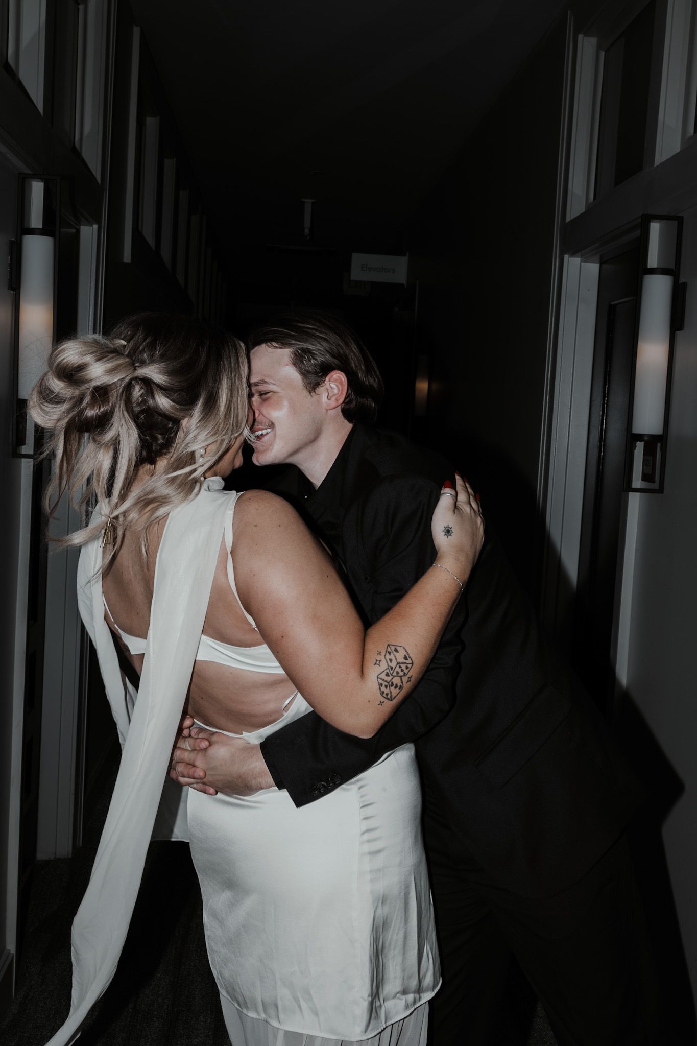 A sequence of dance moves captured at a wedding reception showing couples swaying in dim lighting.