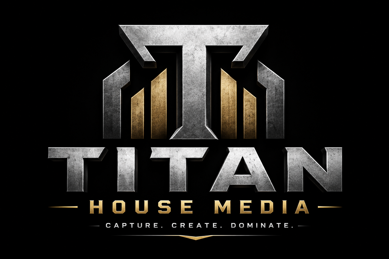Titan House Media logo with metallic silver and gold design, featuring bold text and the tagline Capture. Create. Dominate.