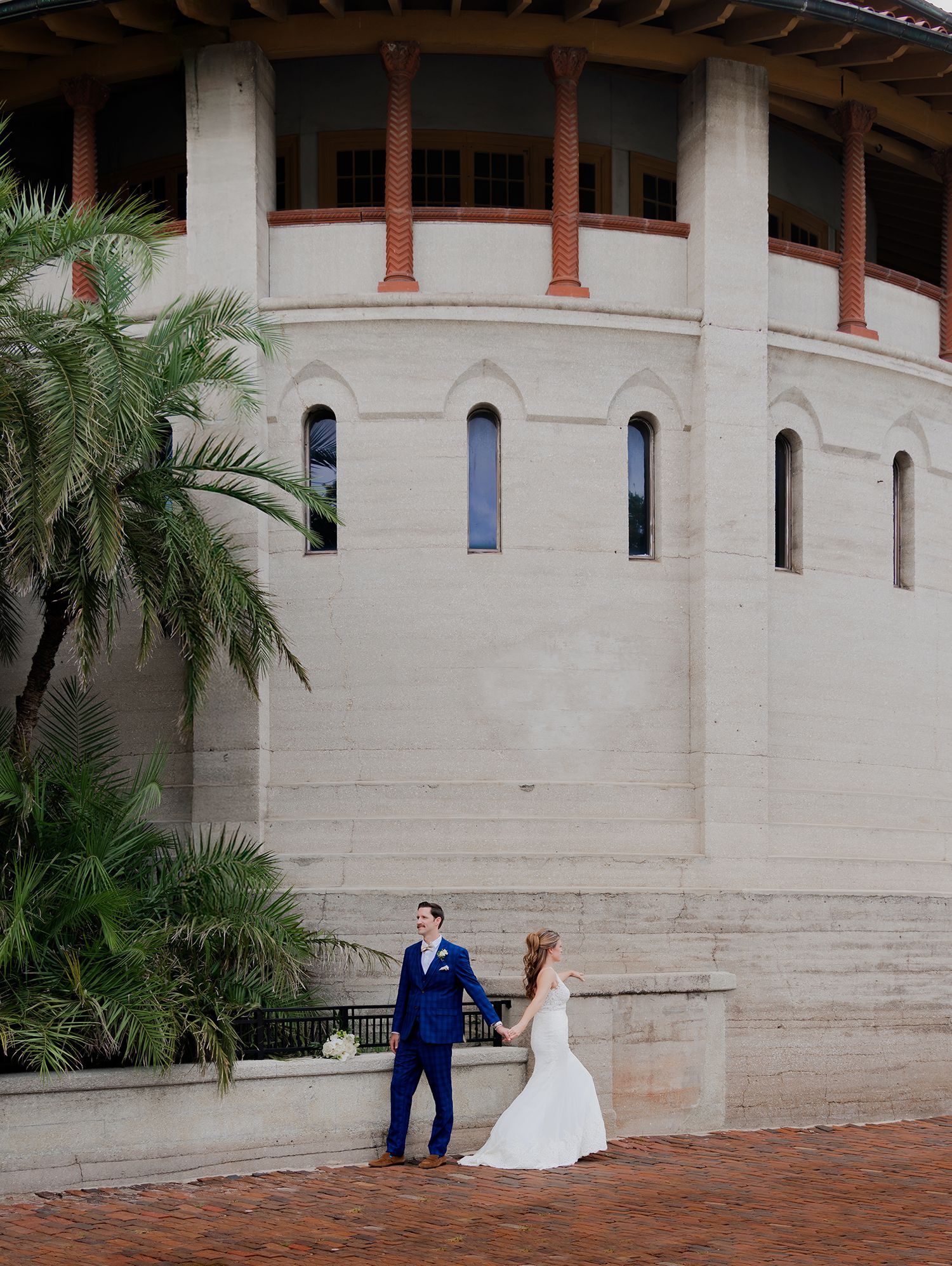 Bride & Groom in St. Augustine, Florida poses for wedding photographer.