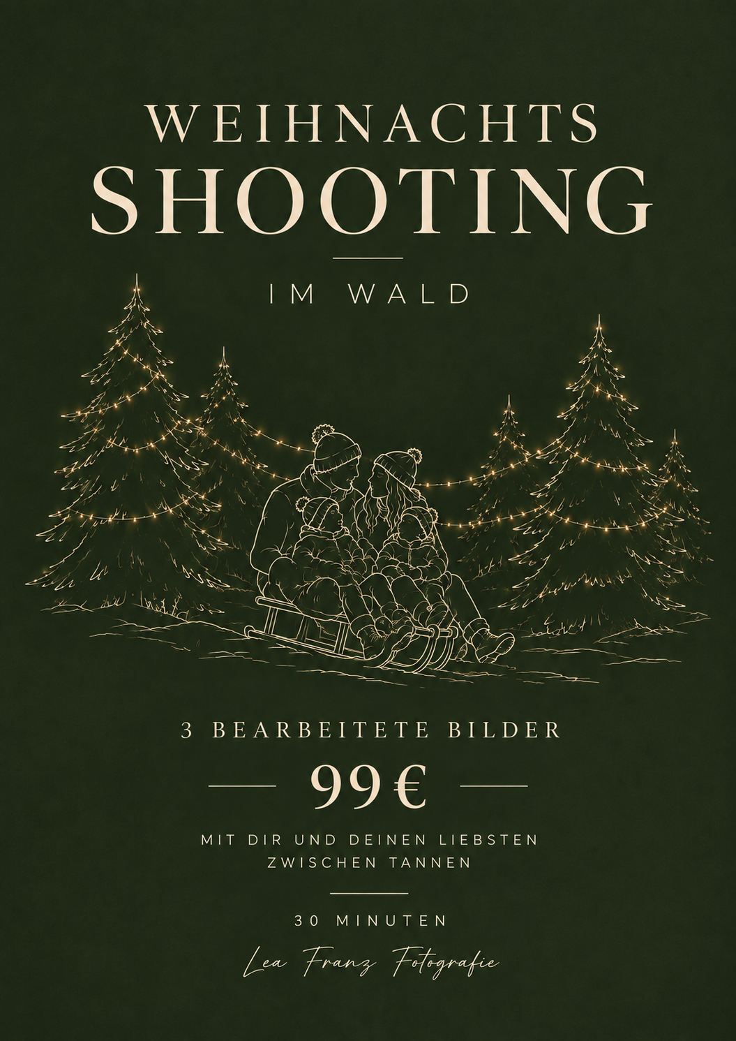 Flyer für Mini Familienshooting Winter Wald Weihnachten Familienshooting in Augsburg