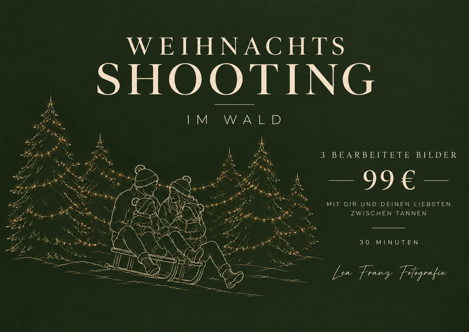 Flyer für Mini Familienshooting Winter Wald Weihnachten  in Augsburg