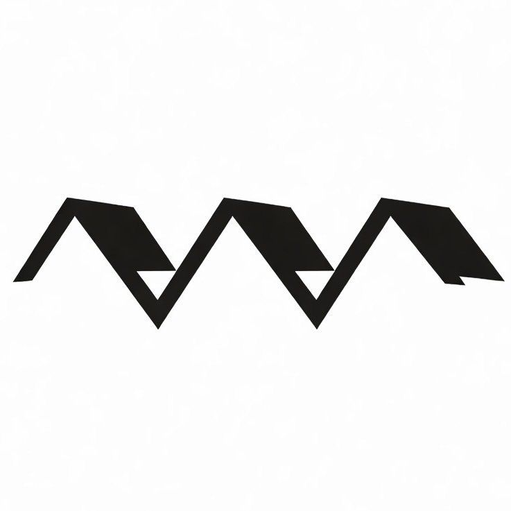 Minimalist black logo featuring three abstract rooftop shapes arranged in a zigzag pattern.