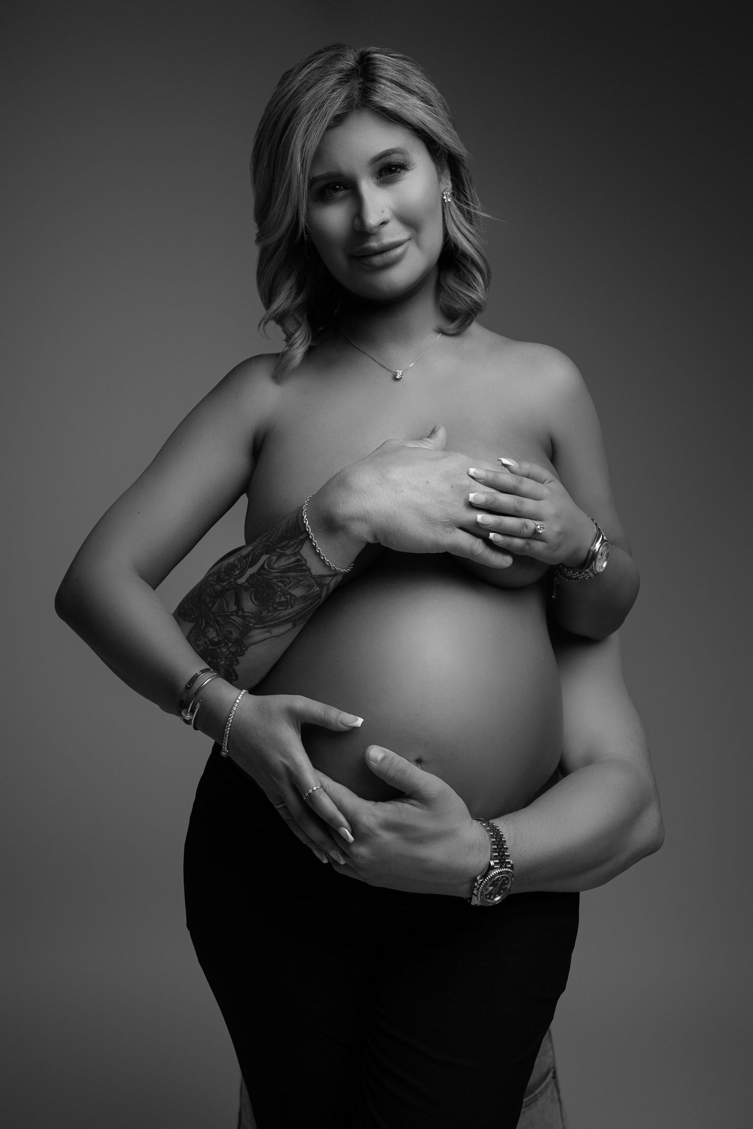 Pregnant mom and partner at our Woodland Hills studio. The best maternity photographer in Los Angeles.